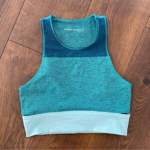 Outdoor Voices Tri-Tone Slashback Crop Top Bra Emerald/Spearmint/Patina Green S